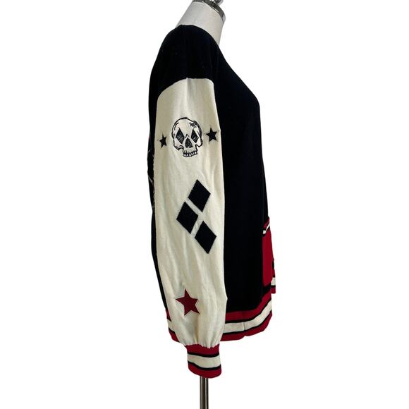 Boxlunch Harley Quinn Varsity Patch Knit Cardigan Black - Picture 6 of 8